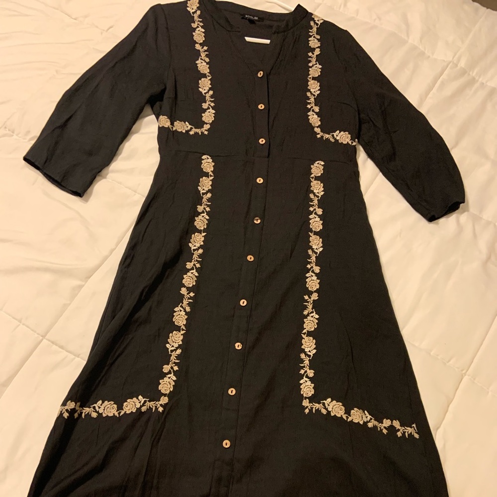 Roolee Black and Tan floral midi dress